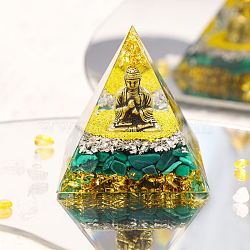 Orgonite Pyramid Resin Energy Generators, Reiki Synthetic Malachite Chips Inside and Buddha for Home Office Desk Decoration, 50x50x50mm(WG30093-05)