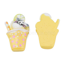 Opaque Resin Cabochons, Cat with Cup, Yellow, 32.5x20x7mm(CRES-N021-121)