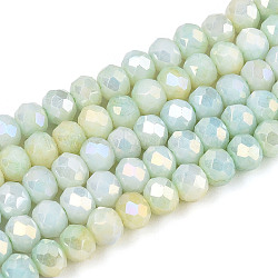 Anti-Tarnish Electroplate Rondelle Glass Beads Strands, Imitation Gemstone, AB Color Plated, Faceted, Light Cyan, 4~4.5x3~3.8mm, Hole: 0.9mm, about 105~107pcs/strand, 14.76~15.16''(37.5~38.5cm)(EGLA-T021-4mm-17-05)