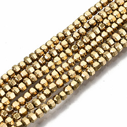 Electroplate Non-magnetic Synthetic Hematite Beads Strands, Hexagon, Faceted, Real 18K Gold Plated, 2x2mm, Hole: 0.8mm, about 221~225pcs/strand, 15.98 inch~16.14 inch(40.6cm~41cm)(G-T114-46G)