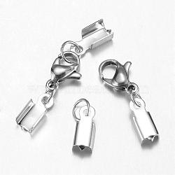 Tarnish Resistant 304 Stainless Steel Lobster Claw Clasps, with Cord Ends, Stainless Steel Color, 34mm(STAS-G075-02B)