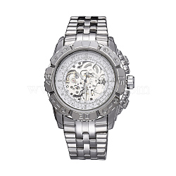 Alloy Watch Head Mechanical Watches, with Stainless Steel Watch Band, Stainless Steel Color, White, 70x22mm, Watch Head: 55x52x17.5mm, Watch Face: 34mm(WACH-L044-01A-P)