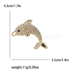 Alloy Rhinestone Brooch for Backpack Clothes, Dolphin, Golden, 43x35mm(PW-WGD0D41-01)