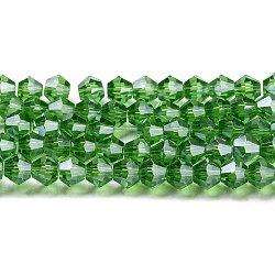 Transparent Electroplate Glass Beads Strands, Pearl Luster Plated, Faceted, Bicone, Lime Green, 3x2.5mm, Hole: 0.7mm, about 162~185pcs/strand, 12.76~14.61 inch(32.4~37.1cm)(GLAA-F029-2mm-C03)
