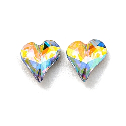 Glass Rhinestone Cabochons, Point Back & Back Plated, Faceted, Heart, Aquamarine AB, 8x8x3.5mm(RGLA-M017-F01-202ST)