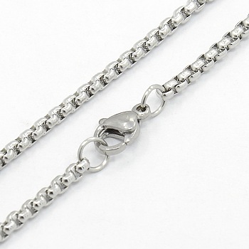 Men's 304 Stainless Steel Box Chain Necklaces, with Lobster Claw Clasps, Stainless Steel Color, 29.5 inch(74.9cm)