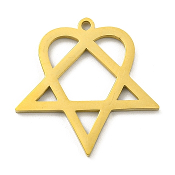 304 Stainless Steel Pendants, Laser Cut, Triangle with Heart Charm, Golden, 24x24x1mm, Hole: 1.5mm