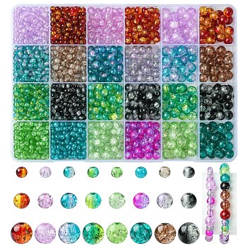 1776Pcs 3 Styles Spray Painted Crackle Glass Beads Sets, Mixed Color, 4~8mm, Hole: 1.1~1.6mm