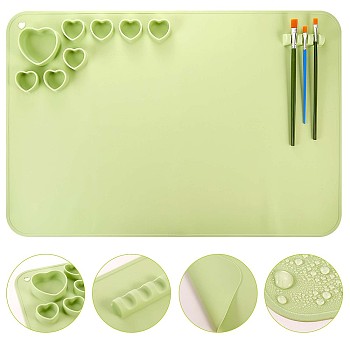 23x15.7 Inch Creative Washable Silicone Craft Mat, Heart Grid Pigment Pallete Pad with Pen Holder, for Painting, Art, Clay & DIY Projects, Rectangle, Green, 60x40cm