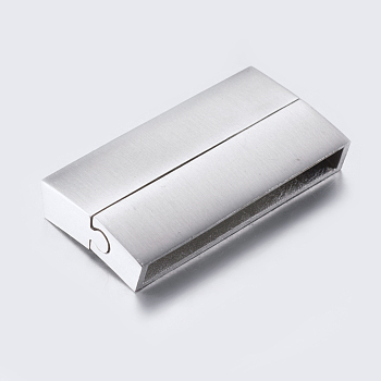 304 Stainless Steel Magnetic Clasps with Glue-in Ends, Frosted, Rectangle, Stainless Steel Color, 36.5x19x6mm, Hole: 3x33.5mm
