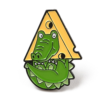 Funny Dinosaur with Cheese Alloy Enamel Pin Brooch for Backpack Clothes, Lime Green, 30x22mm