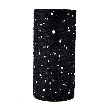 Glitter Sequin Deco Mesh Ribbons, Tulle Fabric, for Wedding Party Decoration, Skirts Decoration Making, Black, 6 inch(150mm), 10yards/roll