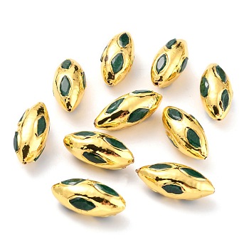 Natural Quartz Beads, with Golden Brass Findings, Dyed, Oval, Green, 27~31x12~13x12~13mm, Hole: 1mm