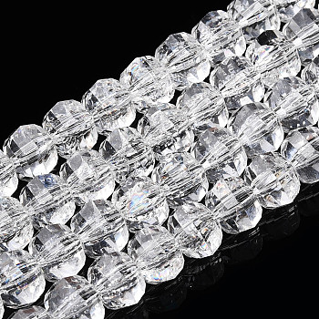Transparent Crackle Glass Beads Strands, Faceted, Round, Clear, 8~8.5x6~6.5mm, Hole: 1mm, about 60~61Pcs/strand, 14.76~15.16 inch(37.5~38.5cm)
