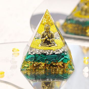 Orgonite Pyramid Resin Energy Generators, Reiki Synthetic Malachite Chips Inside and Buddha for Home Office Desk Decoration, 50x50x50mm