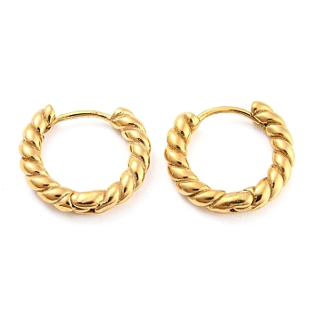 Twist Ring 304 Stainless Steel Hoop Earrings for Women, Real 14K Gold Plated, 15x17x3mm