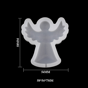 Easter Themed Food Grade Fondant Silhouette Statue Silicone Molds, For DIY Cake Decoration, Chocolate, Candy, White, Angel Pattern, 58x54x7mm