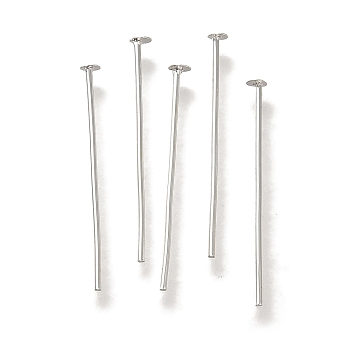 Brass Flat Head Pins, Lead Free & Cadmium Free, 925 Sterling Silver Plated, 20x0.7mm, Head: 2mm