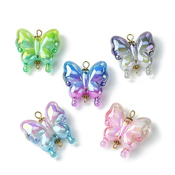 UV Plating Rainbow Iridescent Acrylic Connector Charms, Butterfly Links, Mixed Color, Golden, 30x29.5x9mm, Hole: 2~3.5mm