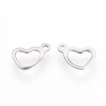 201 Stainless Steel Open Heart Pendants, Hollow, Stainless Steel Color, 7x10.5x1mm, Hole: 1.5mm