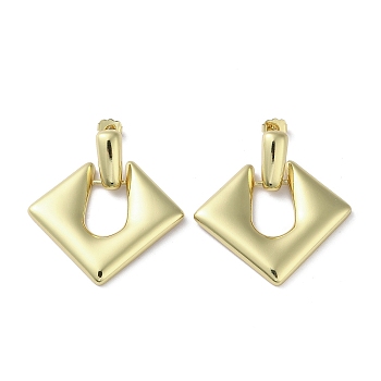 Rack Plating Brass Hollow Rhombus Dangle Stud Earrings, Lead Free & Cadmium Free, Real 18K Gold Plated, 45x42mm