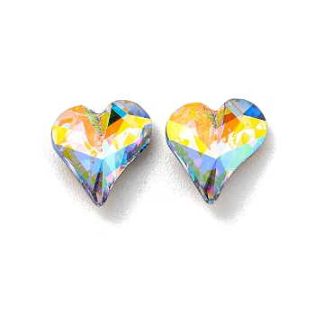 Glass Rhinestone Cabochons, Point Back & Back Plated, Faceted, Heart, Aquamarine AB, 8x8x3.5mm