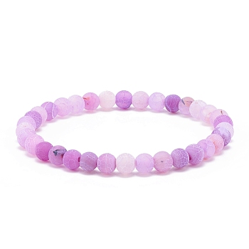 Natural Weathered Agate(Dyed) Round Beaded Stretch Bracelet, Gemstone Jewelry for Women, Violet, Inner Diameter: 2-1/4 inch(5.7cm), Beads: 6mm