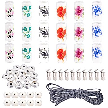 DIY Jewelry Kits, with Printed Handmade Porcelain Beads, Tibetan Style Alloy Spacer Beads, Iron Coil Cord Ends and Braided Korean Wax Polyester Cords, Mixed Color, 80x20mm