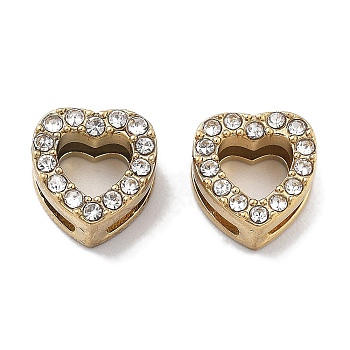 PVD Vacuum Plating 304 Stainless Steel Rhinestone Beads, Real 18K Gold Plated, Heart, 8x8x4mm, Hole: 6.5x1.4mm