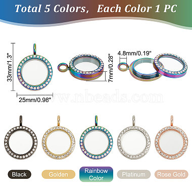 Elite 5Pcs 5 Colors Alloy Rhinestone Pendant Cabochon Open Back Settings(RB-PH0001-22)-2