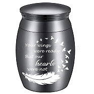 Stainless Steel Cremation Urn, for Commemorate Kinsfolk Cremains Container, Column, with Velvet Pouch and Silver Polishing Cloth, Feather, 40.5x30mm(AJEW-CN0001-91C)