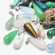 Natural & Synthetic Mixed Stone Pendants, with Stainless Steel Snap On Bails, teardrop, 28~30x10~12mm, Hole: 6x4mm(X-G-T081-M)