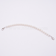 White Acrylic Round Beads Bag Handles, with Zinc Alloy Lobster Clasps and Steel Wire, for Bag Replacement Accessories, Platinum, 31cm(FIND-TAC0006-24G-01)