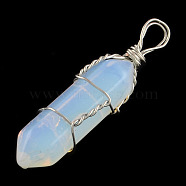 Opal Stone Double Terminated Pointed Pendants, with Platinum Plated Iron Findings, Bullet, 38~45x8x8mm, Hole: 4mm(G-R278-67)