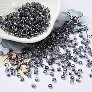 Iris Glass Seed Beads, Half Plated, Two Tone, Round, Colorful, 8/0, 3x2mm, Hole: 1mm(SEED-Z001-B-D04)