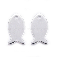 Stainless Steel Fish Charms, Silver Color Plated, 13x7x1mm, Hole: 1mm(STAS-M037-08S)