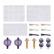 3Pcs 3 Style Silicone Molds, Hair Accessories Molds, For DIY Clamp Decoration, UV Resin & Epoxy Resin Jewelry Making, Mixed Shapes, with 3Sets 3 Colors Zinc Alloy Alligator Hair Clips, Mixed Color, Hair Clips: 66x11x13mm, 3 sets/bag(DIY-BG0001-16)