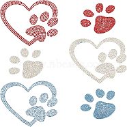 Heart & Pawprint Glitter Hotfix Rhinestone, Iron on Patches, Hot Melt Adhesive on the Back, Dress Shoes Garment Decoration, Mixed Color, 18~88x13.5~100x1.5~2mm(DIY-FG0002-29)