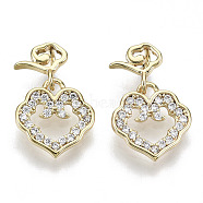 Brass Micro Pave Cubic Clear Zirconia Charms, Nickel Free, Heart, Real 18K Gold Plated, Clear, 14x9x1mm, Hole: 1x2.5mm(KK-N232-130-NF)