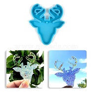 DIY Christmas Reindeer Head Pendant Silhouette Silicone Molds, Resin Casting Molds, for UV Resin, Epoxy Resin Craft Making, Dodger Blue, 82x72x6mm, Hole: 3mm(SIMO-B006-04)