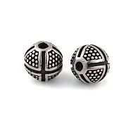 304 Stainless Steel Beads, Round, Antique Silver, 8mm, Hole: 1mm(STAS-G334-02AS)