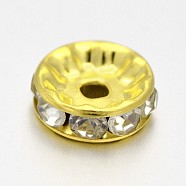 Flat Round Iron Rhinestone Spacer Beads, Golden, 6x3mm, Hole: 1mm, 1000pcs/bag(RB-N035-01-6mm)