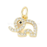 Rack Plating Brass Cubic Zirconia Charms, with Jump Ring, Long-Lasting Plated, Lead Free & Cadmium Free, Elephant, Real 18K Gold Plated, 9.5x11.5x2.5mm, Hole: 3mm(KK-Z060-12G)