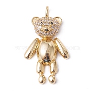 Eco-Friendly Rack Plating Brass Micro Pave Cubic Zirconia Pendants, Long-Lasting Plated, Lead Free & Cadmium Free, Bear, Real 18K Gold Plated, 32.5x18.5x6.5mm, Hole: 3x3.5mm(KK-F835-03G)