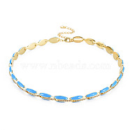 Brass Micro Pave Cubic Zirconia Link Tennis Necklaces for Women, with Enamel, Nickel Free, Real 18K Gold Plated, Oval, Deep Sky Blue, 34x0.7cm(NJEW-T013-01G-02)