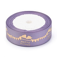 Polyester Grosgrain Ribbons, with Gold Stamping, Happy Birthday Ribbon, for Gifts Wrapping Party , Thistle, 1 inch(25mm), 10yards/roll(9.14m/roll)(SRIB-H035-01B)