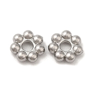 304 Stainless Steel Spacer Beads, Flower, Granulated Beads, Stainless Steel Color, 3x1mm, Hole: 0.8mm(STAS-H176-04A-P)
