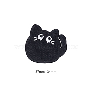 Computerized Embroidery Cloth Self Adhesive Patches, Stick On Patch, Costume Accessories, Appliques, Cat Shape, Black, 37x34mm(PW-WG92138-05)