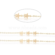 Brass Cable Chain, Soldered, with Spool, Flat Oval, Long-Lasting Plated, Star, Real 18K Gold Plated, 2x1.5x0.3mm and 3x2.5x0.5mm, Star: 8.5x7x0.5mm, about 32.8 Feet(10m)/roll(CHC-G011-14G)