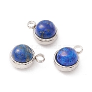Natural Lapis Lazuli Charms, with 304 Stainless Steel Findings, Half Round, Stainless Steel Color, 13.5x10x7.5mm, Hole: 2.5mm(G-K325-01P-02)